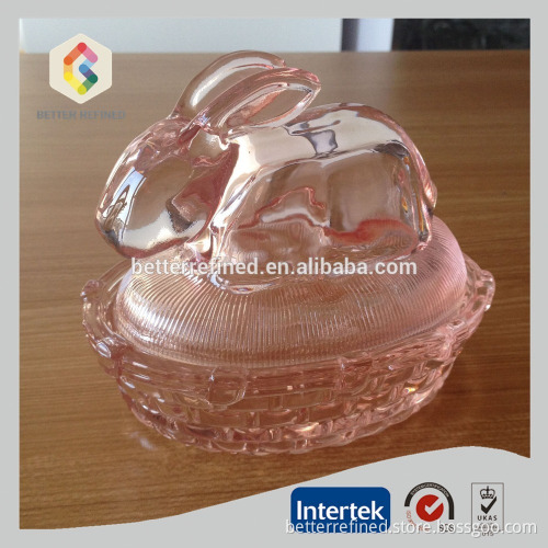 Easter Depression Pink Glass Bunny Rabbit Serving Dish